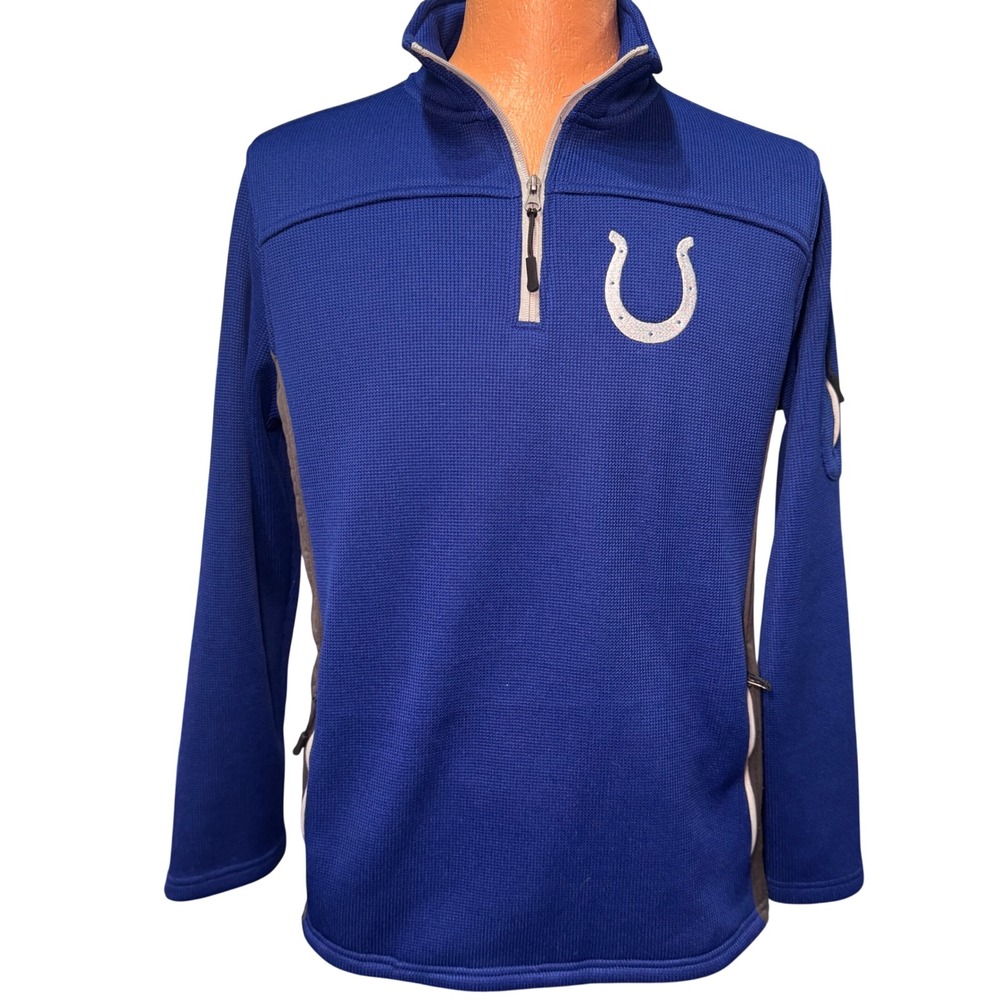 NFL Indianapolis Colts Mens Medium Royal Blue Quarter Zip Fleece Pullover Jacket
